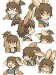  blouse blush brown_eyes brown_fur brown_hair collar cute emotion_chart expressions eyes_closed female fur hair hair_tie kikurage lagomorph mammal open_mouth ponytail rabbit short_hair sleeping smile sweat tied_hair 