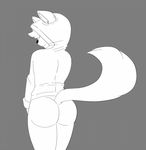  2014 anthro back big_butt bottomless butt canine clothed clothing fox girly hair half-dressed hoodie male mammal monochrome munks rear_view solo 