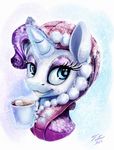  2014 blue_eyes equine eyeshadow female friendship_is_magic glowing hair hood horn hot_chocolate hot_cocoa jacket levitation magic makeup mammal marshmallow my_little_pony portrait purple_hair rarity_(mlp) snow solo tsitra360 unicorn winter_hat 