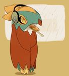  ambiguous_gender avian bird eating hawk hawlucha headphones nintendo pok&eacute;mon popsicle solo video_games yellow_eyes うなぎの_(artist) 
