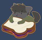  2014 ambiguous_gender angry bread cat chibi clothing cute feline food fur hair mammal peanut_butter_and_jelly plain_background ramona_dragunov sandwich_(food) solo sovietcatparty 