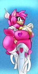  &lt;3 amy_rose anthro anus areola bent_over big_breasts black_nose breasts butt clothed clothing dg79xx eyelashes female fur green_eyes hair hedgehog huge_breasts looking_at_viewer looking_back mammal nipples open_mouth pink_fur plain_background presenting pussy sega solo sonic_(series) tan_fur 