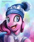  2015 beanie blue_eyes clothing earth_pony equine eyelashes female feral friendship_is_magic fur hair hat horse long_hair mammal my_little_pony nfl open_mouth pink_fur pink_hair pinkie_pie_(mlp) pony smile solo teeth tongue tsitra360 
