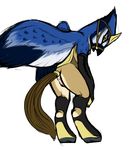  2013 anthro anus avian beak bird blue_jay boots bridle feline female gloves gryphon ivory-raven lion mammal petplay plain_background ponyplay pussy roleplay saddle sketch solo standing white_background wings 