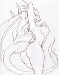  anthro breasts butt dragon female nude plain_background sketch solo t3gray traditional_media white_background wings 