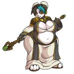  anthro bear big_breasts black_hair blue_hair breasts brown_eyes cleavage clothed clothing female footwear hair mammal morningpanda navel obese overweight panda polearm sandals staff thick_thighs wide_hips 