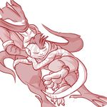  anthro anthrofied beelzemon_(artist) cuddling duo ga&euml;l_the_scrafty greninja luce_the_greninja male mohawk monochrome nintendo pok&eacute;mon scrafty sleeping video_games 