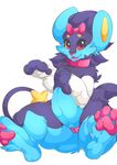  4_toes bow clothing feline female lion looking_at_viewer luxray mammal navel nintendo open_mouth panties plain_background pok&eacute;mon red_eyes seamen solo toes tongue underwear video_games 