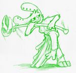  2014 action_pose anthro avian breasts dress female green_and_white lagomorph liquidrabbit mammal nipples piercing plain_background rabbit sketch skull solo 