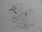  2014 anthro bipedal crossed_arms dinosaur disney duo female half-closed_eyes happy hug jpp male pencil_(artwork) shoes standing sylvia traditional_media_(artwork) wander wander_over_yonder 