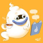  2014 ambiguous_gender coffee ghost ghost-pepper smile solo spirit tablet whisper_(character) youkai_watch 