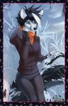  2014 anthro blue_eyes canine clothing female fox fur hair mammal orphen-sirius scarf snow winter 