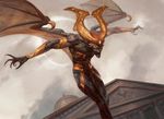  claws demon horn humanoid magic_the_gathering male official_art open_mouth outside peter_mohrbacher solo teeth wings 