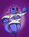  2014 anthro big_breasts bottomless breasts clothed clothing dragon eyes_closed female half-dressed hydreigon keyhole_turtleneck mortal_chocolate nintendo open_mouth panties plain_background pok&eacute;mon red_eyes solo sweater teeth underwear video_games 