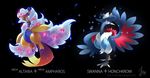  altaria ambiguous_gender ampharos avian bird cat-meff crow dragon duo fusion hair honchkrow mega_altaria mega_ampharos mega_evolution nintendo pok&eacute;mon swan swanna video_games white_hair 