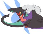  autofellatio black_fur blush cum cum_in_mouth cum_inside cum_on_self eyes_closed fur green_fur heyitshappydoodles male masturbation nintendo noivern oral penis pok&eacute;mon purple_fur saliva silver_fur solo sucking tongue video_games wings 