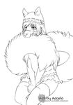  2014 accelo accelo_(character) anthro bite black_and_white blush clothing crossdressing eyewear feline glasses hat legwear leopard long_tail male mammal monochrome plain_background sitting skirt solo stockings white_background 