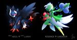  absol ambiguous_gender cat-meff dress fak&eacute;mon female flower fusion gardevoir green_hair hair humanoid hybrid looking_at_viewer luxray mammal mega_absol mega_evolution nintendo open_mouth plant pok&eacute;mon red_eyes roserade teeth video_games wings 