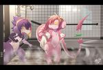  ambiguous_gender anthro bathroom collar dragon duo eyewear fish gloves goggles hair hairpin inside mako_(rudragon) marine pink_hair purple_hair ru_(rudragon) rudragon shark shower steam towel 