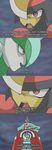  bisharp comic crossover english_text gallade humanoid male mega_gallade nintendo open_mouth pok&eacute;mon red_eyes teeth text unknown_artist video_games yu-gi-oh 