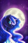  2014 blue_eyes blue_hair equine female friendship_is_magic fshydale hair horn looking_up mammal moon my_little_pony night outside portrait princess_luna_(mlp) solo sparkles star winged_unicorn wings 