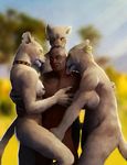  2014 anthro anthrofied breasts feline female fur hattonslayden human human_on_anthro interspecies larger_female lion mammal nude size_difference smaller_male tongue 