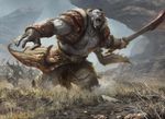  aleksi_briclot beard blood bloody_weapon charging facial_hair group hi_res holding holding_weapon humanoid magic_the_gathering male mardu official_art orc roaring running solo_focus sword warrior weapon zurgo_helmsmasher 