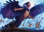  feathers female flying humanoid magic_the_gathering michael_c._hayes midriff official_art outside siren solo suggestive wings 