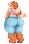  2014 anthro anthrofied applejack_(mlp) big_butt blonde_hair boots butt chubby clothing cowboy_boots cowboy_hat earth_pony equine female freckles friendship_is_magic fur green_eyes hair hat horse huge_butt jeans mammal my_little_pony orange_fur plain_background pony shirt solo sundown_(artist) thick_thighs white_background wide_hips 