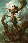  elf female humanoid magic_the_gathering nissa not_furry official_art peter_mohrbacher planeswalker polearm solo staff standing weapon 