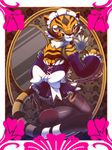  anthro blush chain clothing cosplay costume cute feline female kung_fu_panda looking_at_viewer looking_back maid_uniform mammal master_tigress nancher panties red_eyes solo stripes tiger underwear uniform 