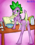  2014 anibaruthecat anthro anus apron backsack balls bowl butt dragon egg friendship_is_magic gem green_eyes holding looking_at_viewer male my_little_pony older penis raised_tail small_penis solo spike_(mlp) table whisk 