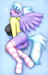  2014 anthro blush clothing cloud_chaser_(mlp) cutie_mark devs-iratvs equine eyes_closed female fingering friendship_is_magic hair legwear lying mammal masturbation my_little_pony on_side open_mouth orgasm pegasus pussy pussy_ejaculation pussy_juice solo thigh_highs tongue wings 