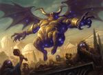  chris_rahn claws demon eating flying glowing glowing_eyes group hooves horn human humanoid magic_the_gathering male mammal official_art outside overweight wings 