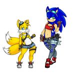  anthro belt blue_eyes bulge canine clothed clothing cutoffs denim_shorts duo eyewear fingerless_gloves fox front_view girly gloves goggles green_eyes half-closed_eyes hedgehog jeans looking_at_viewer male mammal miles_prower navel painted_naills panties pants pose sega shirt shorts skimpy smile sneakers sonic_(series) sonic_the_hedgehog sonicharinezumi sunglasses tank_top thick_thighs tight_clothing torn_clothing torn_jeans torn_pants underwear wide_hips 
