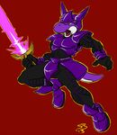  2013 anthro armor boots clothed clothing dinosaur fan_character helmet holding holding_weapon male mario_bros nintendo open_mouth plain_background purple_body red_background red_eyes scalie sean_blackthorne solo sword video_games weapon yoshi zohashi zohashi_metatron 