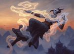  chris_rahn djinn female floating horn humanoid jeskai magic magic_the_gathering monastery official_art skirt spell 