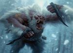  action_pose chris_rahn forest hairy humanoid knife magic_the_gathering male official_art ogre outside restricted_palette roaring skull snow temur tree tusks 