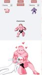  &lt;3 ambiguous_gender blush chansey clothed clothing english_text fusion half-dressed human humanoid machoke mammal muscles nintendo plain_background pok&eacute;mon pokemon_fusion text topless unknown_artist video_games 