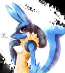  2012 ambiguous_gender anthro black_fur blue_fur blush fur looking_at_viewer lucario nintendo pok&eacute;mon red_eyes solo ushioppoi video_games yellow_fur 