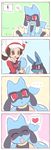  ! &lt;3 2010 ? ambiguous_gender anthro blue_fur blush brown_eyes brown_hair clothing comic crying cub cute egg eyes_closed female fur group hair hat human lucario mammal nintendo open_mouth pok&eacute;mon pok&eacute;mon_trainer red_eyes riolu ushioppoi video_games young 