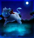  2014 bow cool_colors cute emeraldarcanine female feral floating flower fluffy fluffy_tail fur legendary_pok&eacute;mon long_tail mammal mew moon night nintendo outside pink_fur plant pok&eacute;mon red_bow sky solo star starry_sky video_games 