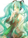  aqua_hair bad_id bad_pixiv_id detached_sleeves green_eyes hatsune_miku headphones headset long_hair necktie retei skirt solo twintails very_long_hair vocaloid 