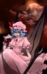  bad_id bad_pixiv_id bat_wings blood blue_hair hat highres moon red_eyes red_moon remilia_scarlet seitaka short_hair solo touhou wings 