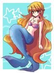  alternate_costume aqua_eyes bare_shoulders bikini_top breasts cleavage earrings gym_leader hair_ornament jewelry kasumi_(pokemon) large_breasts long_hair looking_at_viewer mermaid mermaid_kasumi_(pokemon) mokorei monster_girl necklace orange_hair pokemon pokemon_(anime) solo star tail very_long_hair 