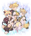  animal_ears bad_id bad_pixiv_id blonde_hair blue_eyes bunny_ears cat_ears catboy dog_ears fox_ears gloves headphones headset kagamine_len male_focus multiple_boys multiple_persona necktie sailor_collar shorts smile sopra tail vocaloid 