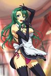  blue_eyes breasts cameltoe cecilia_(fire_emblem) cleavage dream_c_club dream_c_club_(series) elbow_gloves fire_emblem fire_emblem:_fuuin_no_tsurugi gloves green_hair large_breasts long_hair michael microphone panties purple_panties side-tie_panties solo thighhighs underwear 