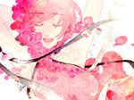  armpits arms_up closed_eyes flower kaburaya meiko open_mouth petals pink_hair short_hair solo vocaloid 