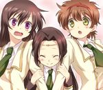  arm_hug ashford_academy_uniform bad_id bad_pixiv_id black_hair blush brown_hair circlet code_geass genderswap genderswap_(mtf) green_eyes happy long_hair luluko maruki_(punchiki) multiple_girls necktie purple_eyes school_uniform short_hair smile sumeragi_kaguya suzako 