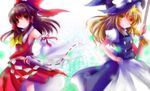  bad_id bad_pixiv_id blonde_hair bow braid broom brown_hair detached_sleeves efu gohei hakurei_reimu hat kirisame_marisa multiple_girls red_eyes short_hair touhou witch_hat yellow_eyes 